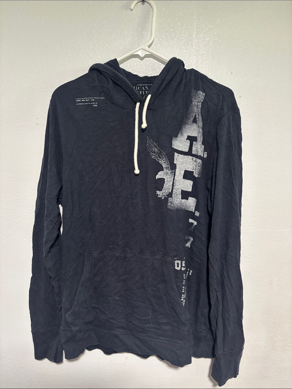 Aeropostale Navy Blue Pullover Hoodie with White Drawstrings